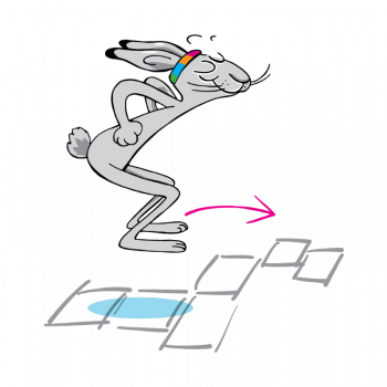 Kuvituskuva, jossa Jekku-jänö hyppii ruutua